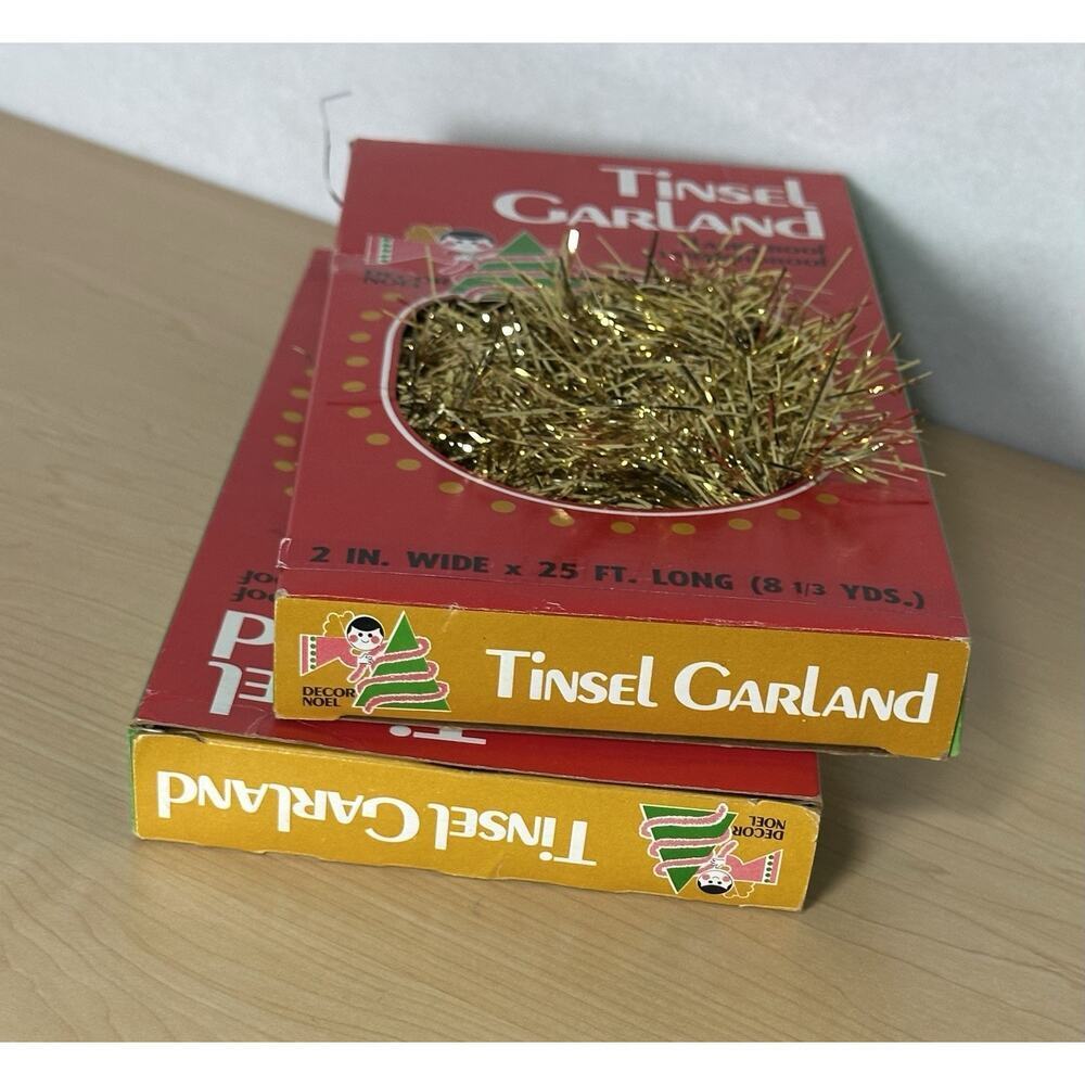 2 boxes vintage gold tinsel garland Christmas Decor Noel 2” wide x 25’ long - Picture 5 of 6